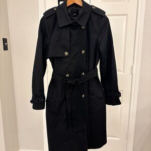 Mango MNG Black Trench Coat – Belted – Size XS – Classic Double Breasted
